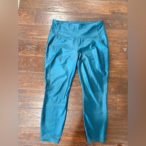 Teal Shiny High-Waist Leggings